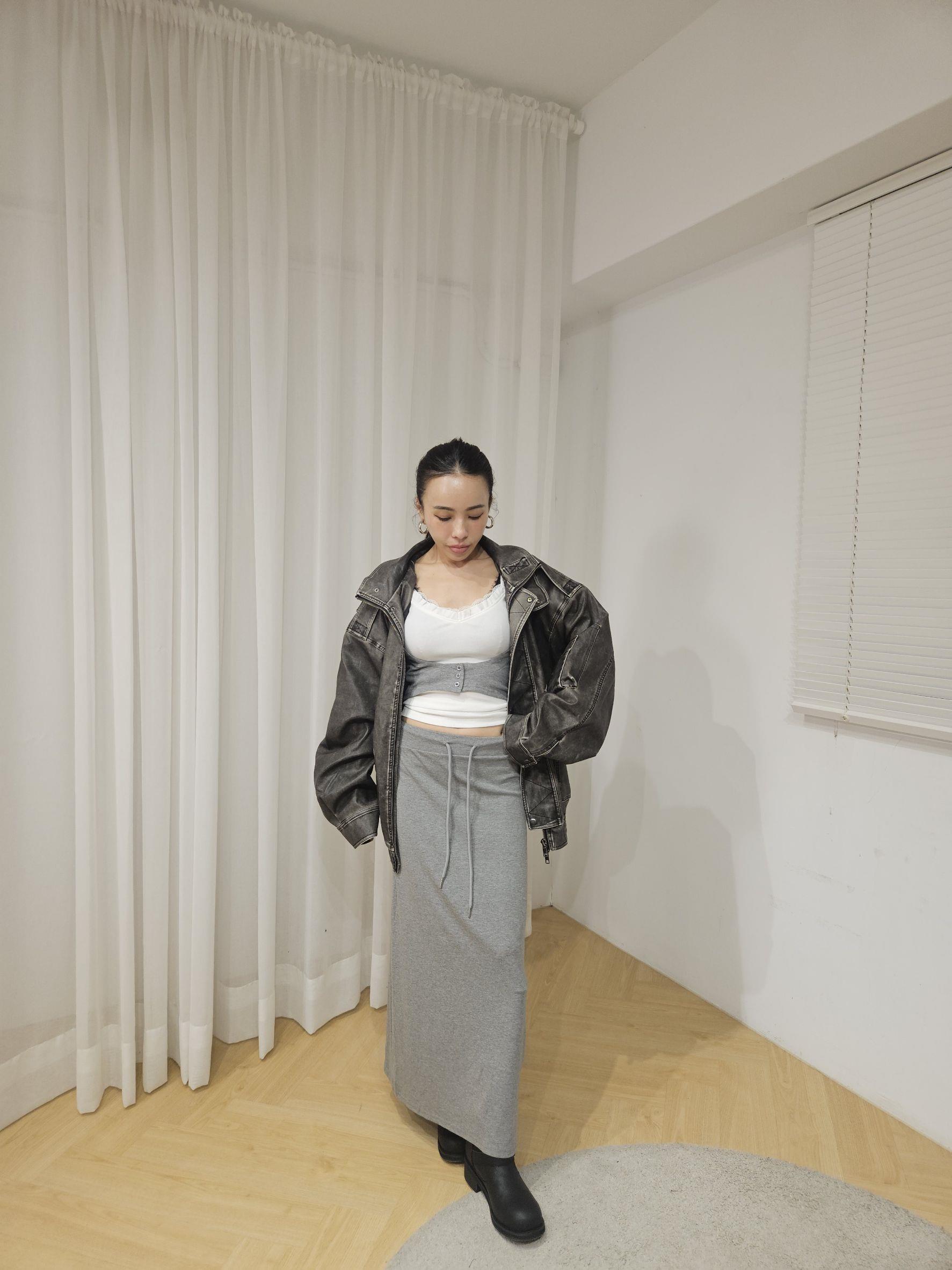 U領連帽外套+長裙兩件組